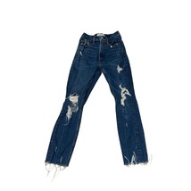 Abercrombie &amp; Fitch High Rise Distressed Blue Denim Mom Jeans Women’s Si... - $41.12 CAD