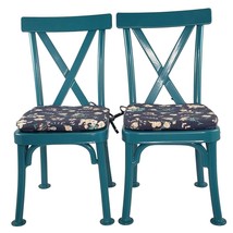 American Girl Doll Teatime Chairs Set Teal Turquoise Metal Chairs Flower Cushion - $79.99