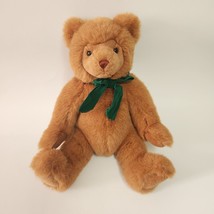 16&quot; VINTAGE 1993 GUND BROWN BABY TEDDY BEAR GREEN BOW STUFFED ANIMAL PLU... - £44.08 GBP