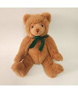 16&quot; VINTAGE 1993 GUND BROWN BABY TEDDY BEAR GREEN BOW STUFFED ANIMAL PLU... - £45.51 GBP