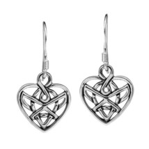 Romatic Celtic Heart Knot Sterling Silver Dangle Earrings - £16.54 GBP
