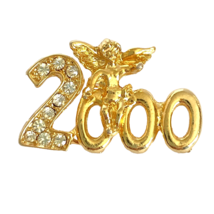 2000 Y2K Angel Over Millennium With Rhinestones Scatter Lapel Hat Lanyard Pin - £10.18 GBP