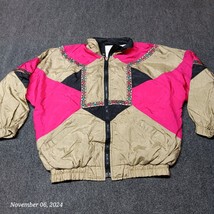 Vintage Adolfo Sport Track Jacket Women Medium Gold and Pink Full Zip Lined - £18.85 GBP