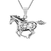 Running Freedom Horse with Filigree Accents Sterling Silver Pendant Necklace - £19.38 GBP