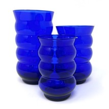 3 HARPO Tumblers Louie Glass Co. Cobalt Blue Vase Art deco Graduated Siz... - $26.60