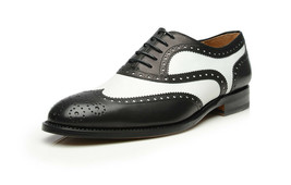 Men&#39;s Two Tone Black White Cont Full Brogue Toe Wing Tip Leather Lace up Shoes - £120.28 GBP+