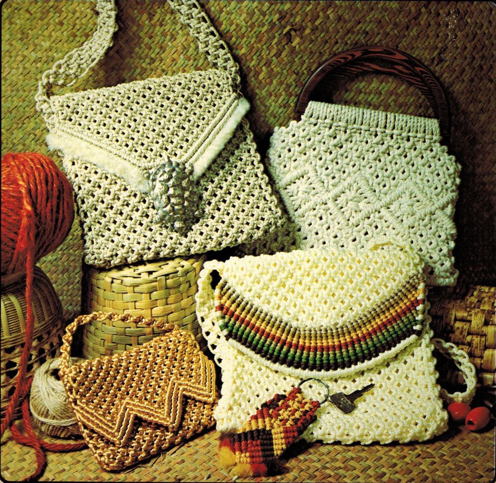 1976 Macrame Evening Shoulder Handbags Purses Tote Bag Patchwork Pattern Book - $12.99