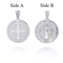 925 Sterling Silver Reversible St. Saint Benito Prayer Pendant Necklace - £19.69 GBP+