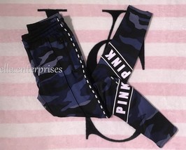 Victoria&#39;s Secret Pink Blue Camo Black White Camouflage Skinny Track Pan... - $69.99