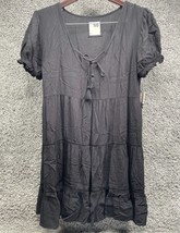 Women&#39;s So Goods For Life Tassel Smock Tiered Dress Black Medium Ruffled Sleeve - £18.97 GBP
