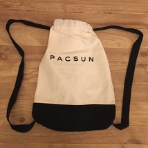 PACSUN Canvas Backpack Bag Shopping Bag Ivory Black Cinched Top  - £11.95 GBP