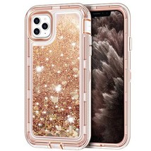 Transparent Heavy Duty Glitter Quicksand Case w/ Clip ROSE GOLD For iPhone 11 - £6.84 GBP
