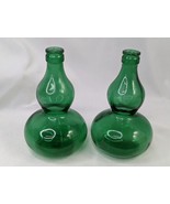 Hourglass Shaped Green Glass Bottle Lot of 2 5.25&quot; - £34.06 GBP