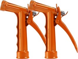 Full Size Garden Hose Nozzles 2 Pack Heavy Duty Metal Pistol High, Orange - £30.93 GBP