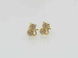 1.00Ct Round Simulated Diamond  Cat Shape Stud Earrings 14K Yellow Gold Plated - £74.72 GBP