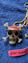 New Betsey Johnson Necklace Skull Pinkish Rhinestone Halloween Collectible Nice - £11.84 GBP