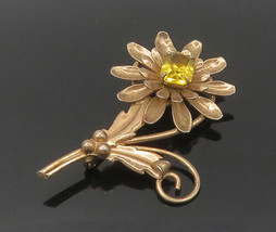 925 Sterling Silver - Vintage Citrine Copper Tone Flower Brooch Pin - BP... - $57.13