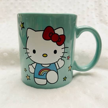 Hello Kitty Stars &amp; Rainbow Letters 14oz Teal Ceramic Coffee Mug- NEW - £13.30 GBP