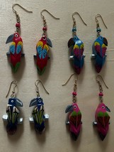 4 Pairs of Parrot Earrings. Handmade Golden and Painted Wood!  - £25.44 GBP