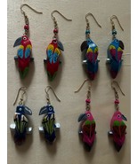 4 Pairs of Parrot Earrings. Handmade Golden and Painted Wood!  - £24.80 GBP