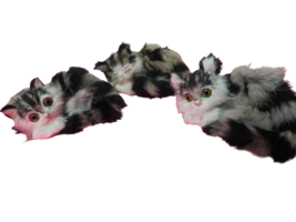 Set Of 3 Vintage Furry Kitties Miniature Realistic Black White Free Stan... - $19.79