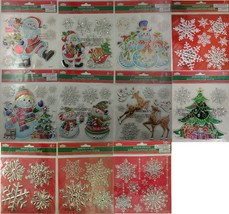 3D Metallic Christmas Window Stickers 7&quot; X 7&quot;, Select: Santa Snowflakes Frosty - £2.40 GBP+