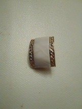 VINTAGE CLIP EARRINGS GOLD ROPE BOTH SIDES OF CURVED LONG MOTHER OF PEARL - $16.00