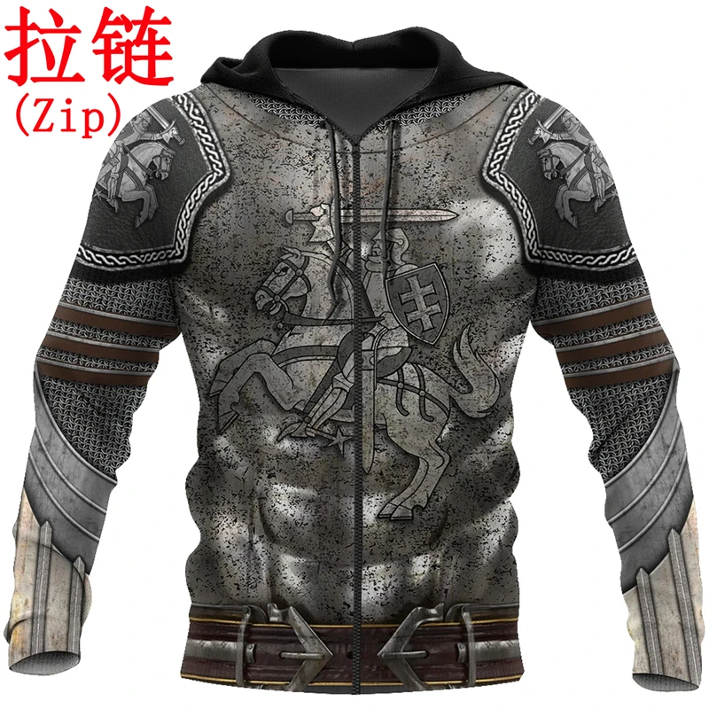 3D Printed Chainmail Knight Armor Men Hoodie Knights Templar Harajuku Fashion Ja - £106.64 GBP