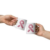 Pink Ribbon Breast Cancer Coffee Tea Mug Motivational Words Cloud Cancer Awarene - $16.95