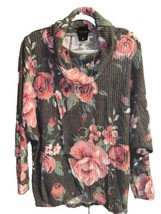 NWT Lularoe Medium Gray Floral Cowl Neck Brushed Waffle Knit Kristen Swe... - £32.07 GBP