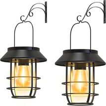 2 Solar Lanterns with Wall Hanging Hooks Outdoor Waterproof LED Outside ... - $26.99