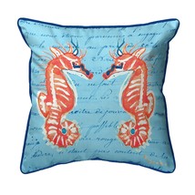 Betsy Drake Coral Sea Horses Blue Small Indoor Outdoor Pillow 12x12 - £39.46 GBP