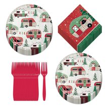 HOME &amp; HOOPLA Christmas Camper Holiday Van Paper Dinner Plates, Lunch Napkins, a - £12.18 GBP+