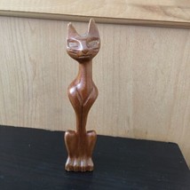 Vintage MCM Siamese Cat Carved Wood Statue 6 in - $10.36