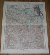 1927 Map Of Central Usa Michigan Illinois Indiana Great Lakes Chicago Inset Map - £21.99 GBP