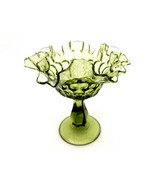 Fenton Colonial Green Glass Comport, Thumbprint Pattern, Ruffled Rim, FN... - $14.65