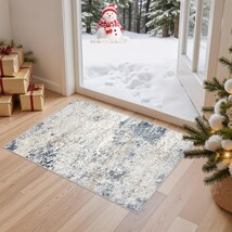 Washable Area Rug Beige Winter Blue Small 2 x 3 Entrance Hallway Non-Sli... - $18.25