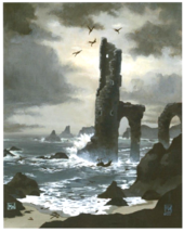 Megan Wyreweden SIGNED Fantasy Art Print Tower Ruins / Shipwreck Dark Se... - £35.08 GBP