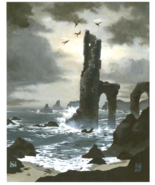 Megan Wyreweden SIGNED Fantasy Art Print Tower Ruins / Shipwreck Dark Se... - £34.95 GBP