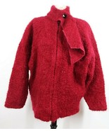 Vtg Unbranded L/XL Maroon Red Fuzzy Boucle Mohair Zip Jacket Scarf Collar - $53.20