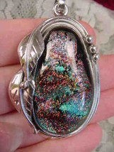 #D-509), Dichroic Fused Glass Silver Pendant Orange Green Red - £78.30 GBP