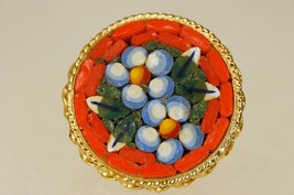 Vintage Costume Jewelry Red Blue Floral Micromosaic Inlay Italy Glass Brooch Pin - £15.67 GBP