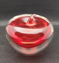 Vtg Murano Art Glass Sommerso Apple Paperweight Clear Glass Red Center P... - £71.10 GBP