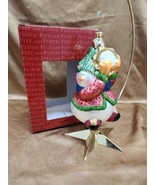 Fitz And Floyd Snowman With Tambourine Glass Ornament 19/1566 boxed 7.5&quot; A - $50.50 CAD