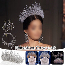 Wedding Headwear Necklace Earrings Jewelry Set Bride Headbands Rhinestone Crown - £17.21 GBP+