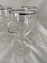 6 Vtg Wine Glasses w/ thin Silver Band mid century Retro MCM - £59.47 GBP