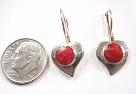Genuine Red Coral Sponge Wire Back Heart Shaped 925 Sterling Silver Earrings - £15.09 GBP