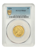 1836 $5 PCGS MS63 - $16,041.38