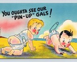 Comic These Pin Up Girls are Actually Babies UNP Linen Postcard I17 - $3.51