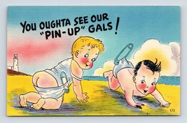Comic These Pin Up Girls are Actually Babies UNP Linen Postcard I17 - £2.79 GBP